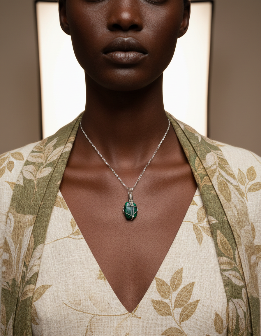 Black female model subtle earth mini pendant