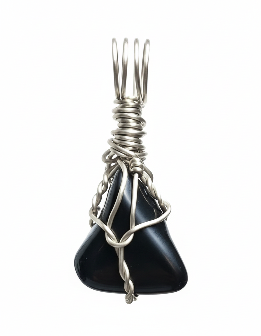 Black obsidian pendant with adjusted hoops