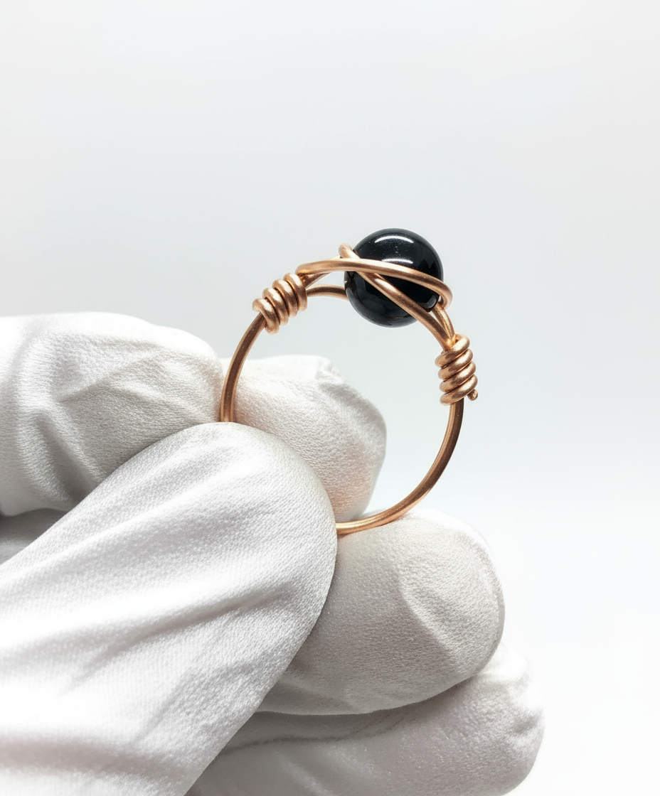Black Onyx Copper Ring - White Silk Glove