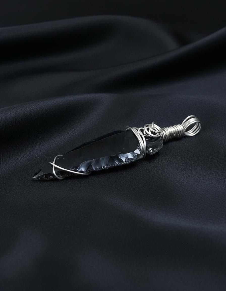 Black Tourmaline Pendant - Black Satin
