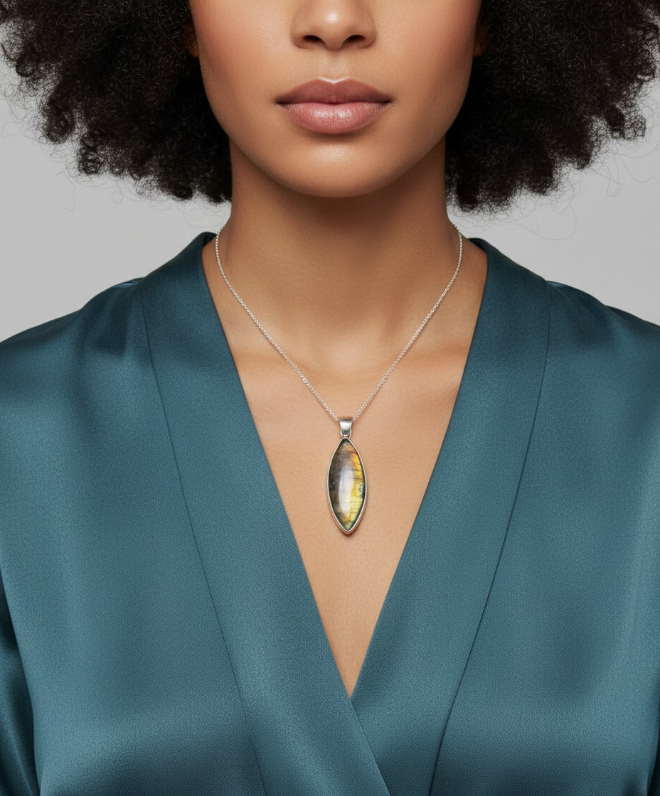 Classic jewelry photo featuring the actual Glow Collection Ember Sterling Silver Pendant