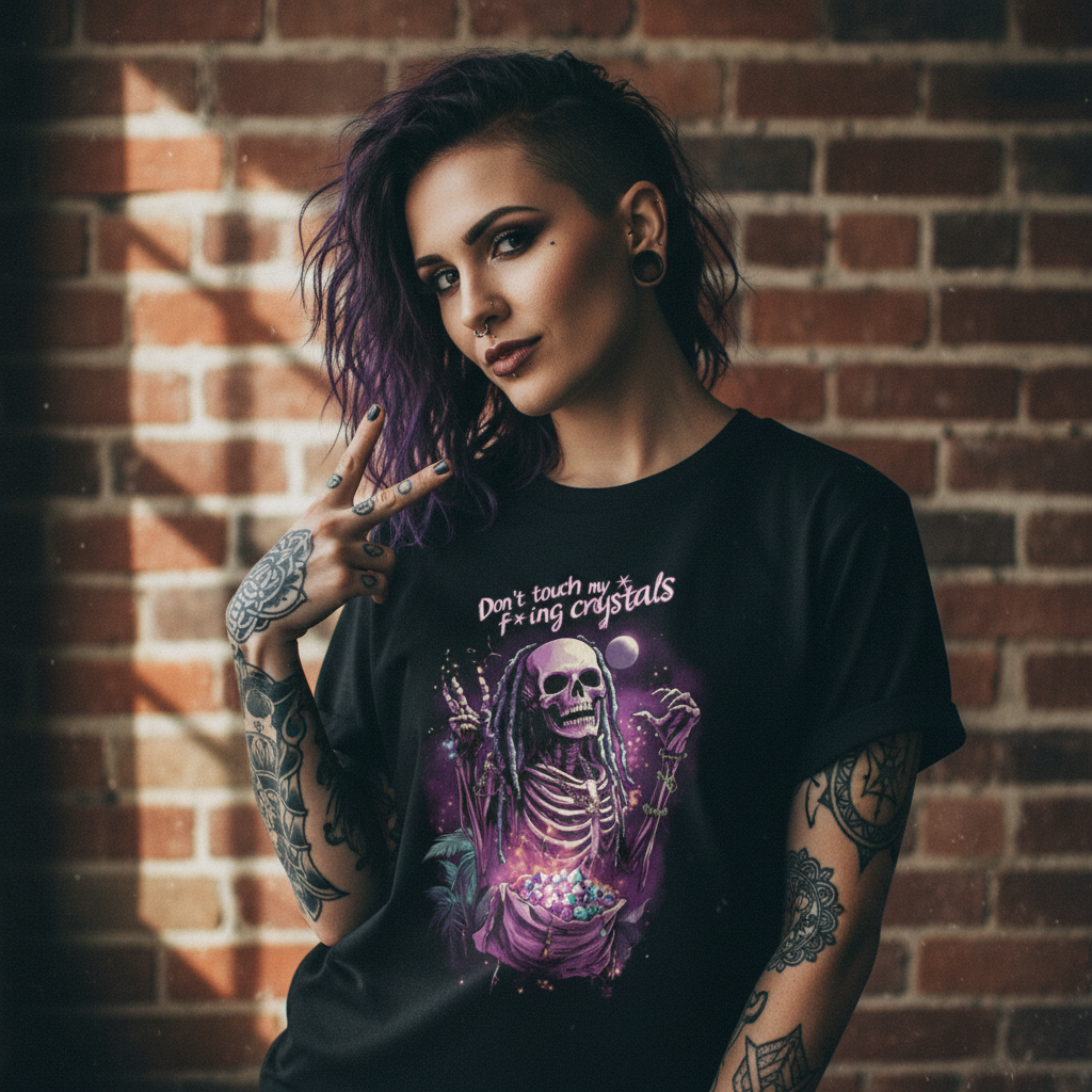 Creative woman with brick wall studio backdrop