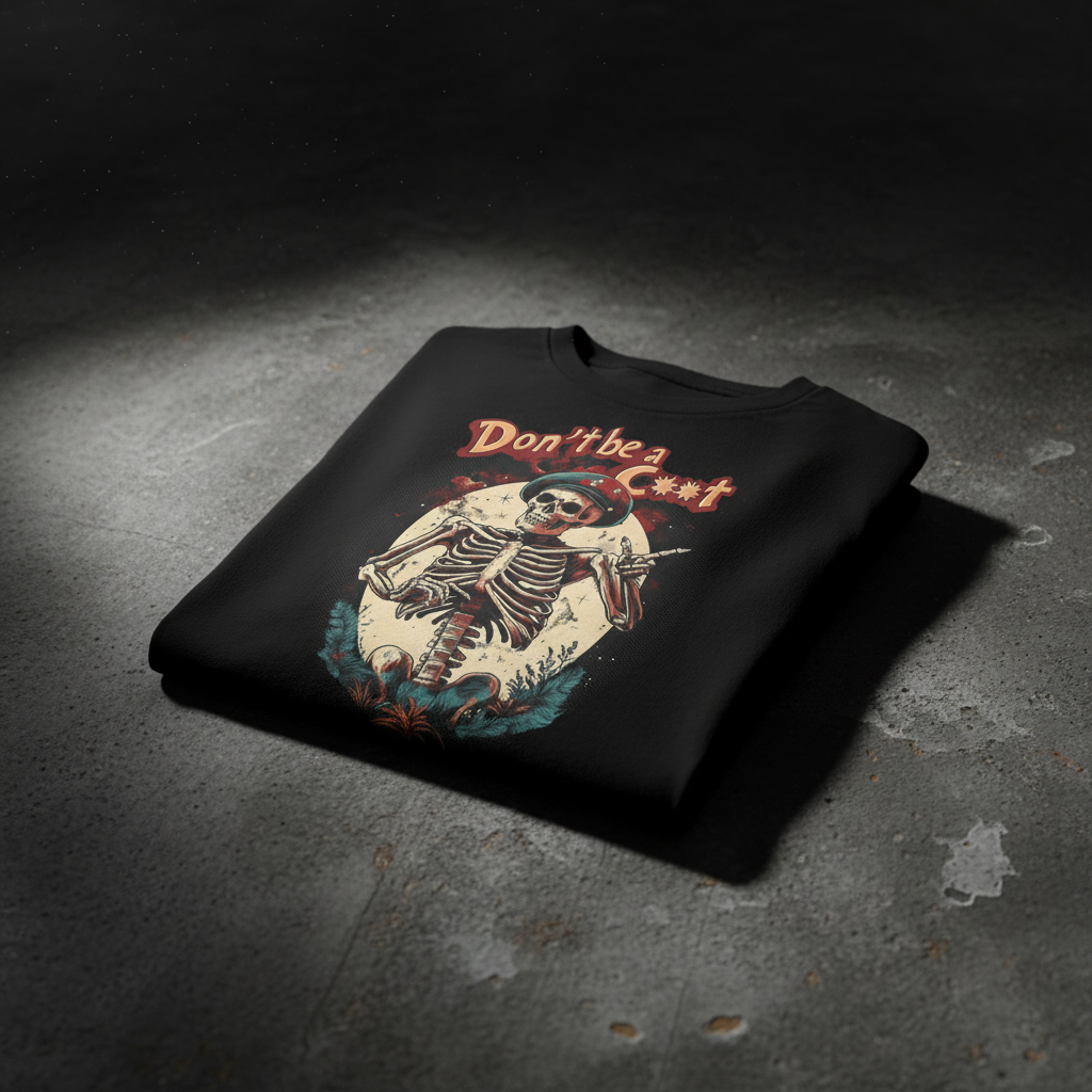 Folded t-shirt with dramatic studio lighting on concrete background
