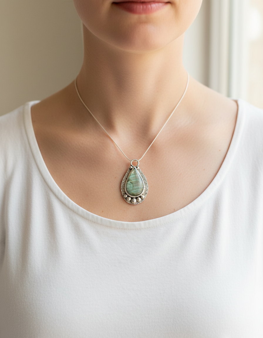 Lifestyle shot showing pendant being worn