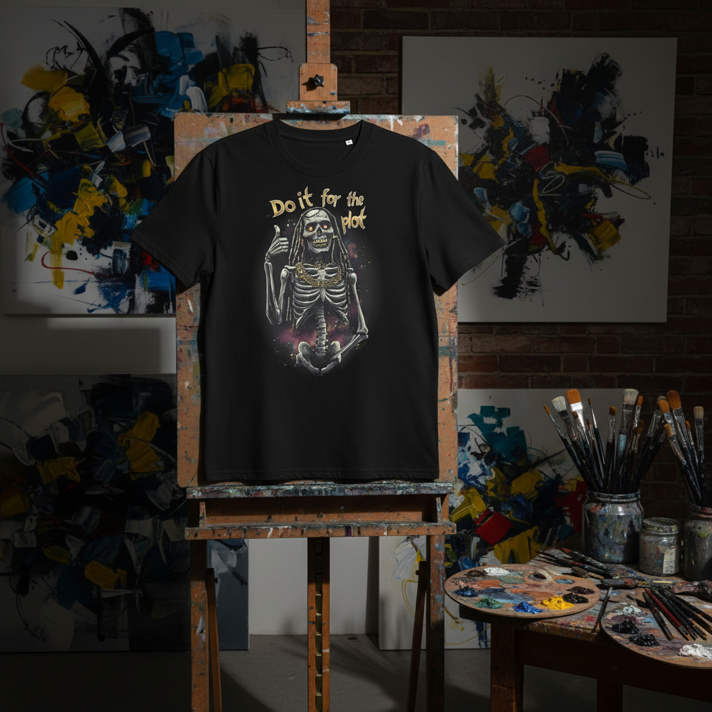 Modern abstract paintings and paint palettes with moody studio lighting