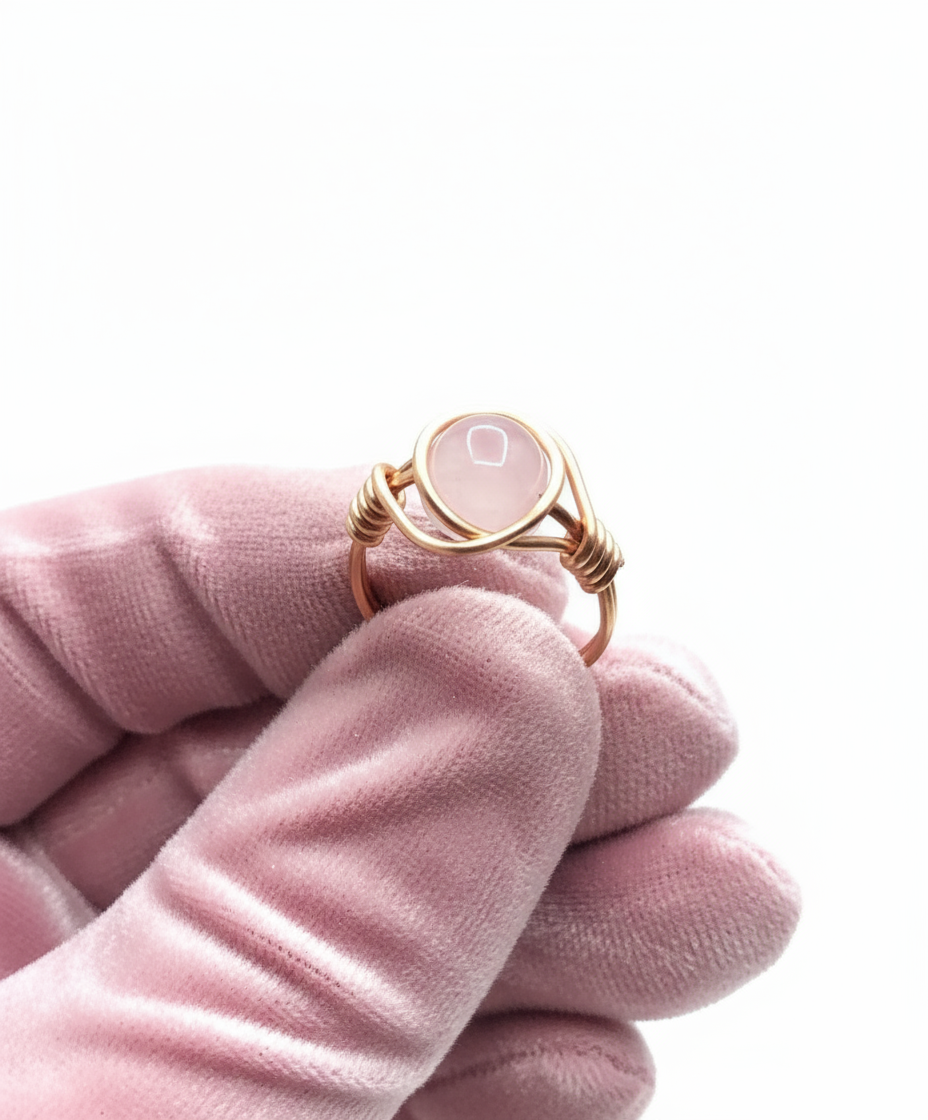 Rose Quartz Copper Ring - Pink Glove