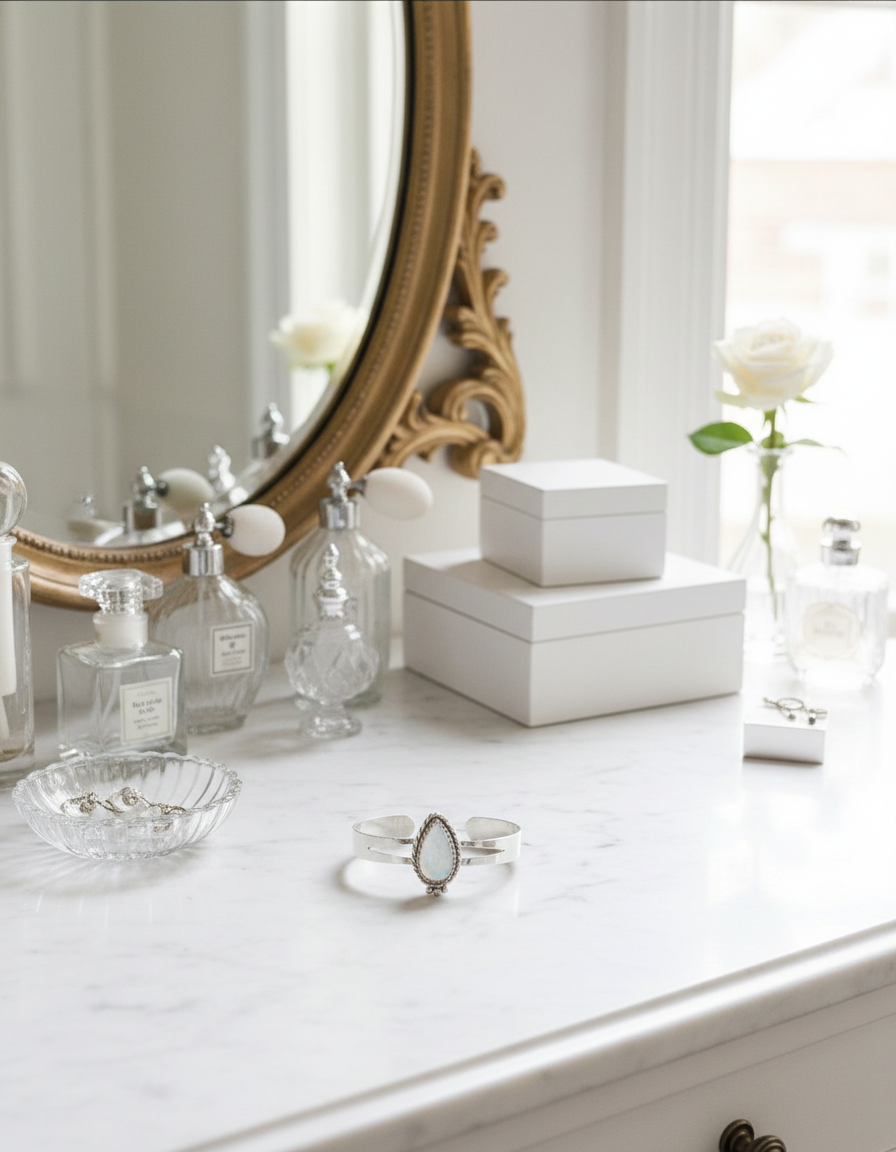 Same elegant dressing table setting with smaller, more proportionate bracelet