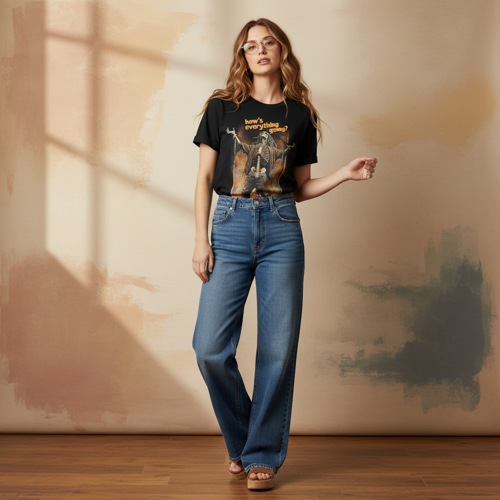 Studio shot - Caucasian female model in your t-shirt