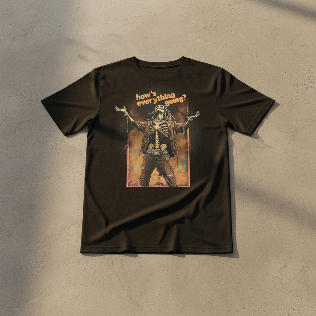 T-shirt laid out on polished concrete floor