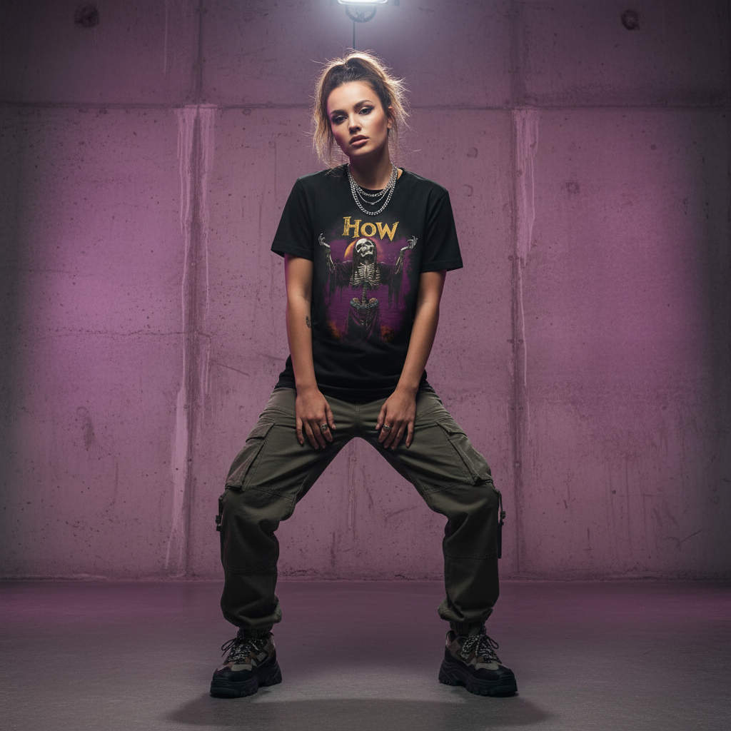 Urban streetwear female with concrete background and pink accents