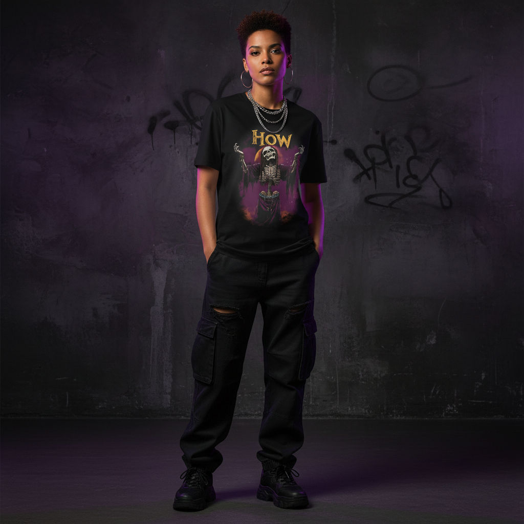 Urban style female with textured dark background and purple accents