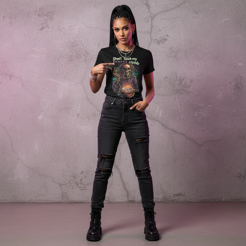 Urban style woman with textured grey background and pink accents