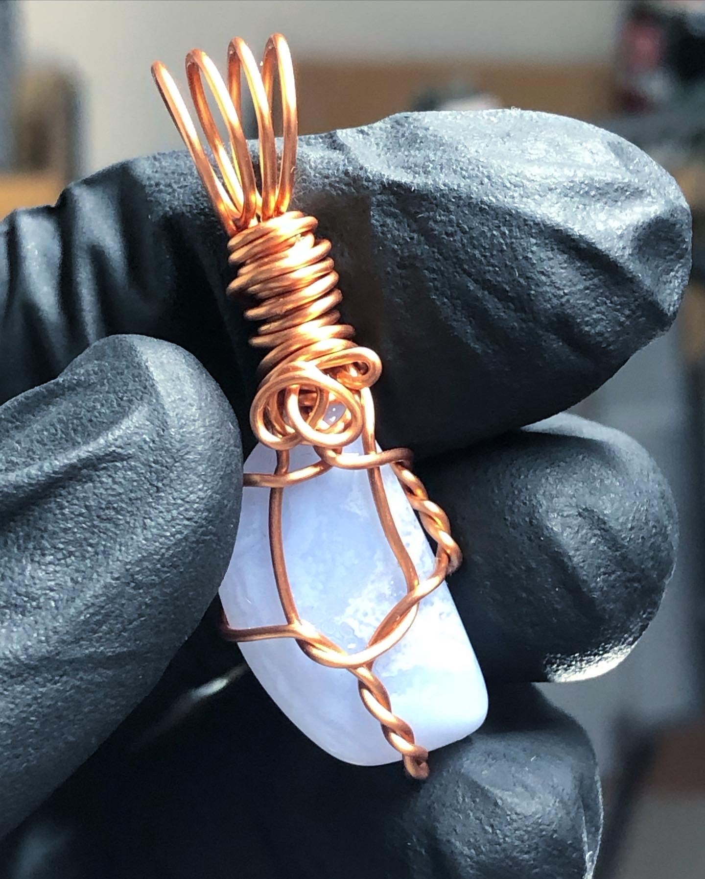 MP needed Blue Lace Agate Tumble Copper Pendant - Mini Range - Premium