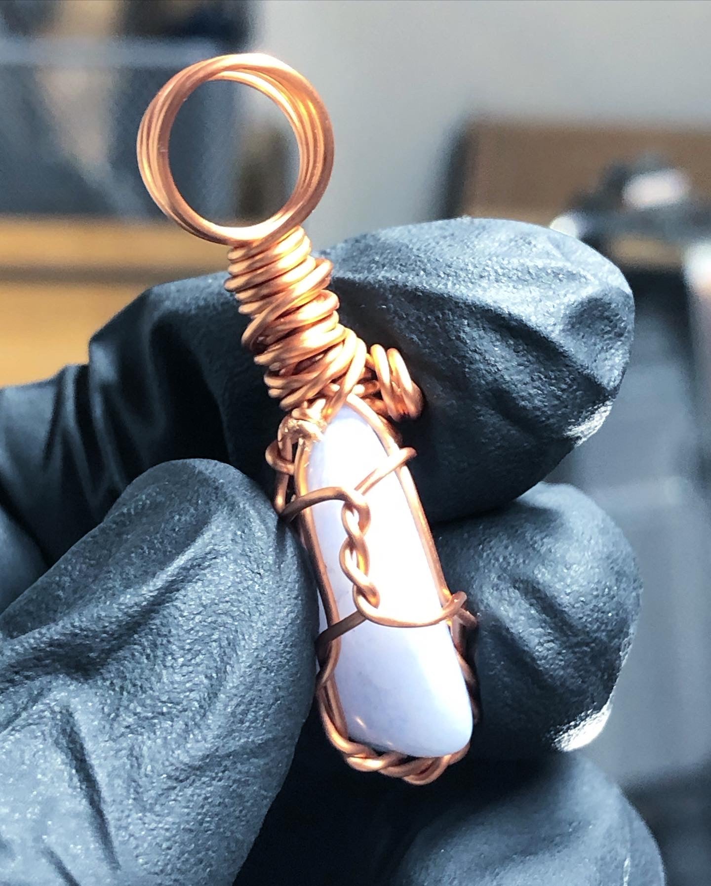 MP needed Blue Lace Agate Tumble Copper Pendant - Mini Range - Premium