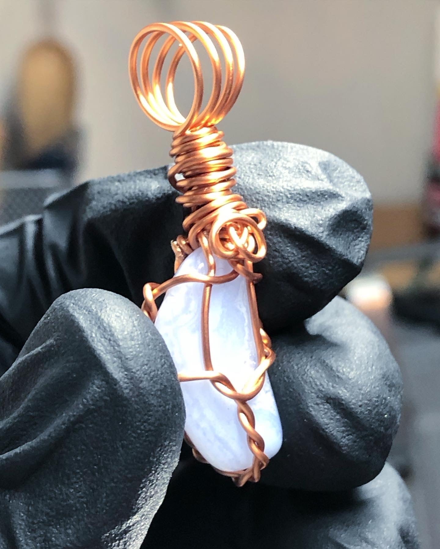 MP needed Blue Lace Agate Tumble Copper Pendant - Mini Range - Premium