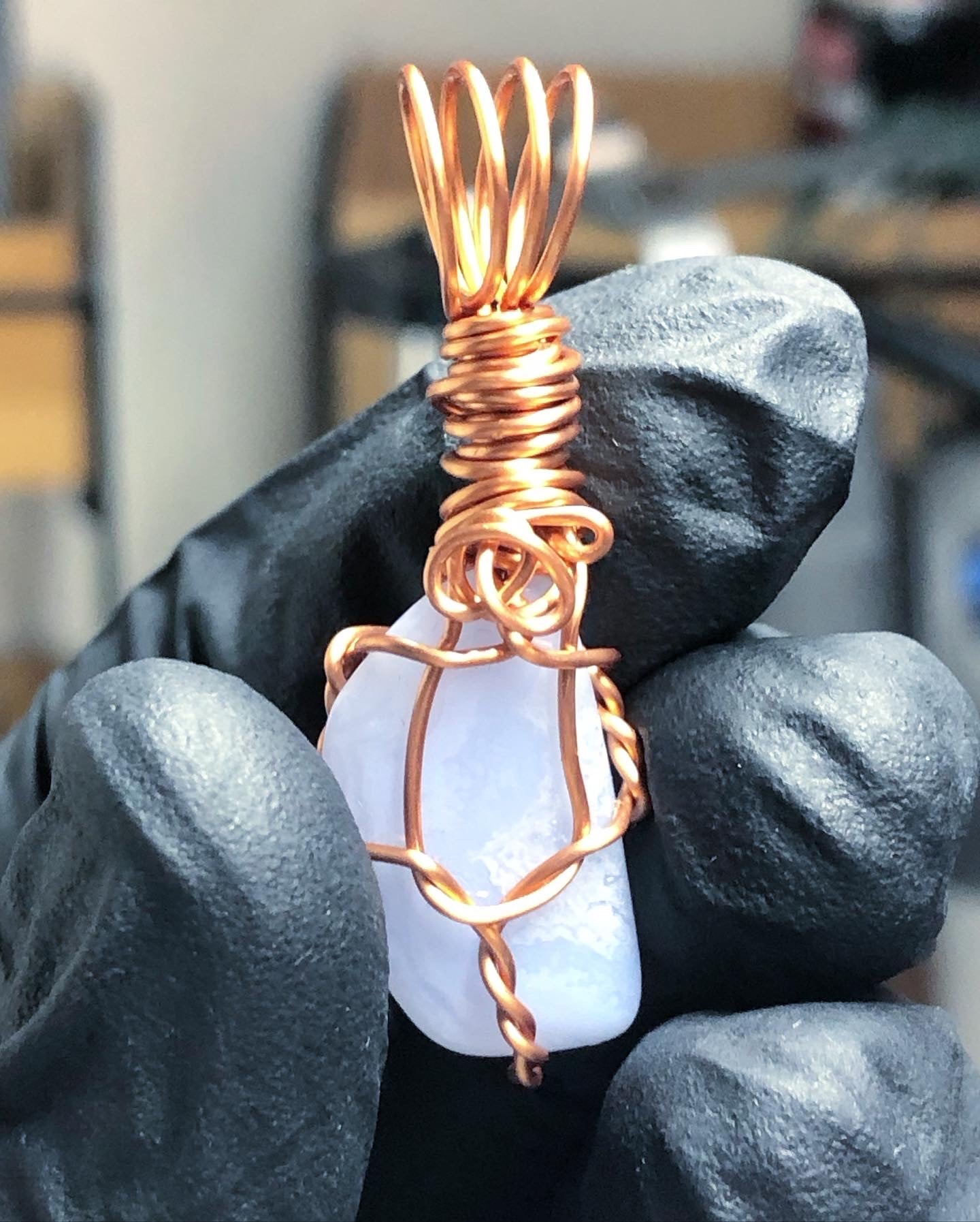 MP needed Blue Lace Agate Tumble Copper Pendant - Mini Range - Premium