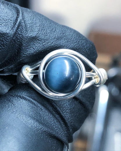 Blue Tiger’s Eye 8mm Ring - Sterling Silver Petite Band - Buy One Get One Half Price