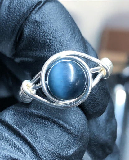 Blue Tiger’s Eye 8mm Ring - Sterling Silver Petite Band - Buy One Get One Half Price