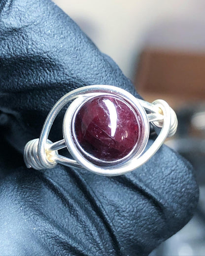 Garnet 8mm Ring - Sterling Silver Petite Band - Buy 1 Get 1 Half Price - Premium