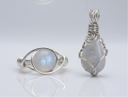 Rainbow Moonstone Eye Mini Sterling Silver Co-ord Set - Premium