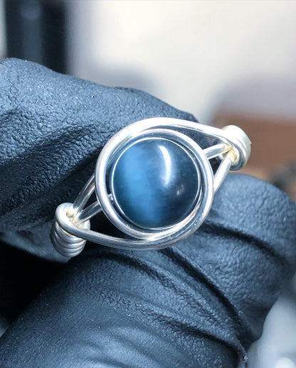 Blue Tiger’s Eye 8mm Ring - Sterling Silver Petite Band - Buy One Get One Half Price