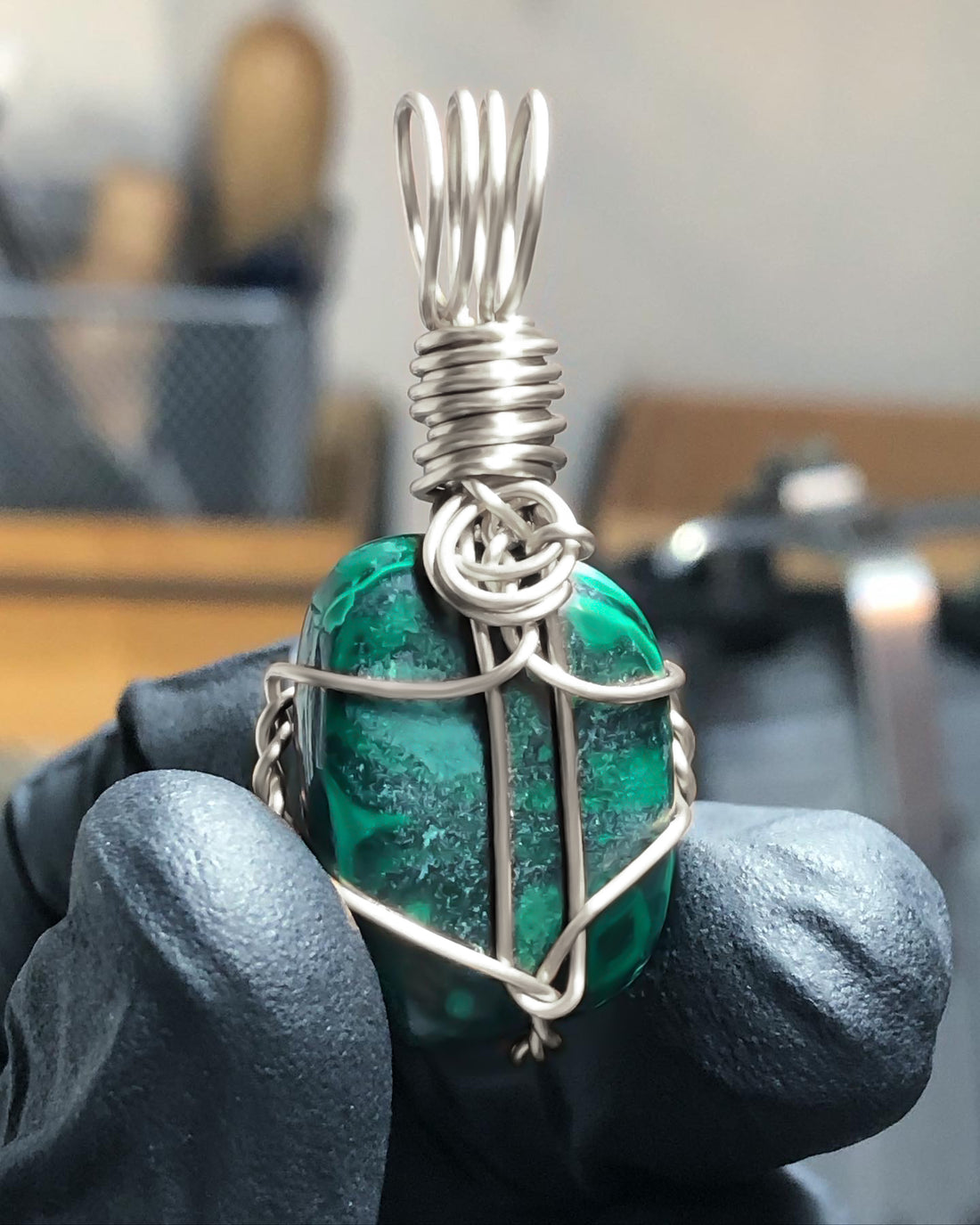 Malachite Tumble Sterling Silver Pendant - Mini Range - Premium