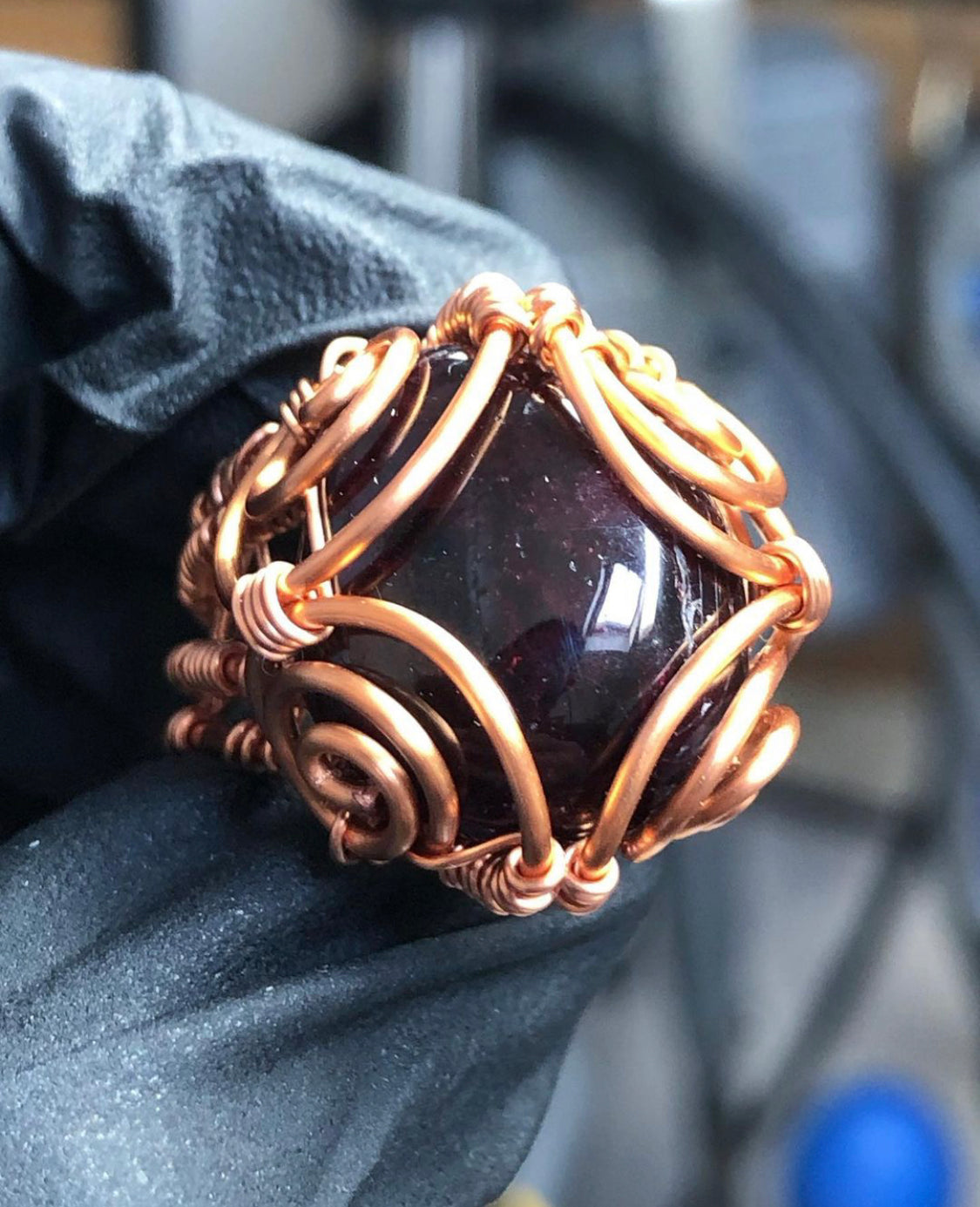 Garnet Copper Ring - Bohemian Style - Premium