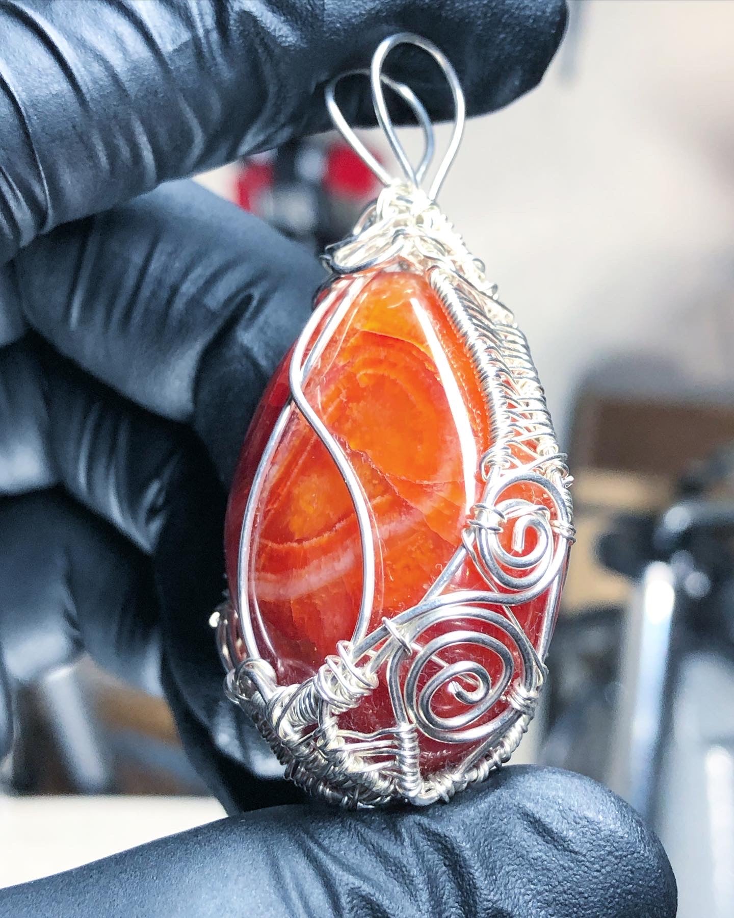 Carnelian Sterling Silver Pendant - Tektaineum Style - Premium