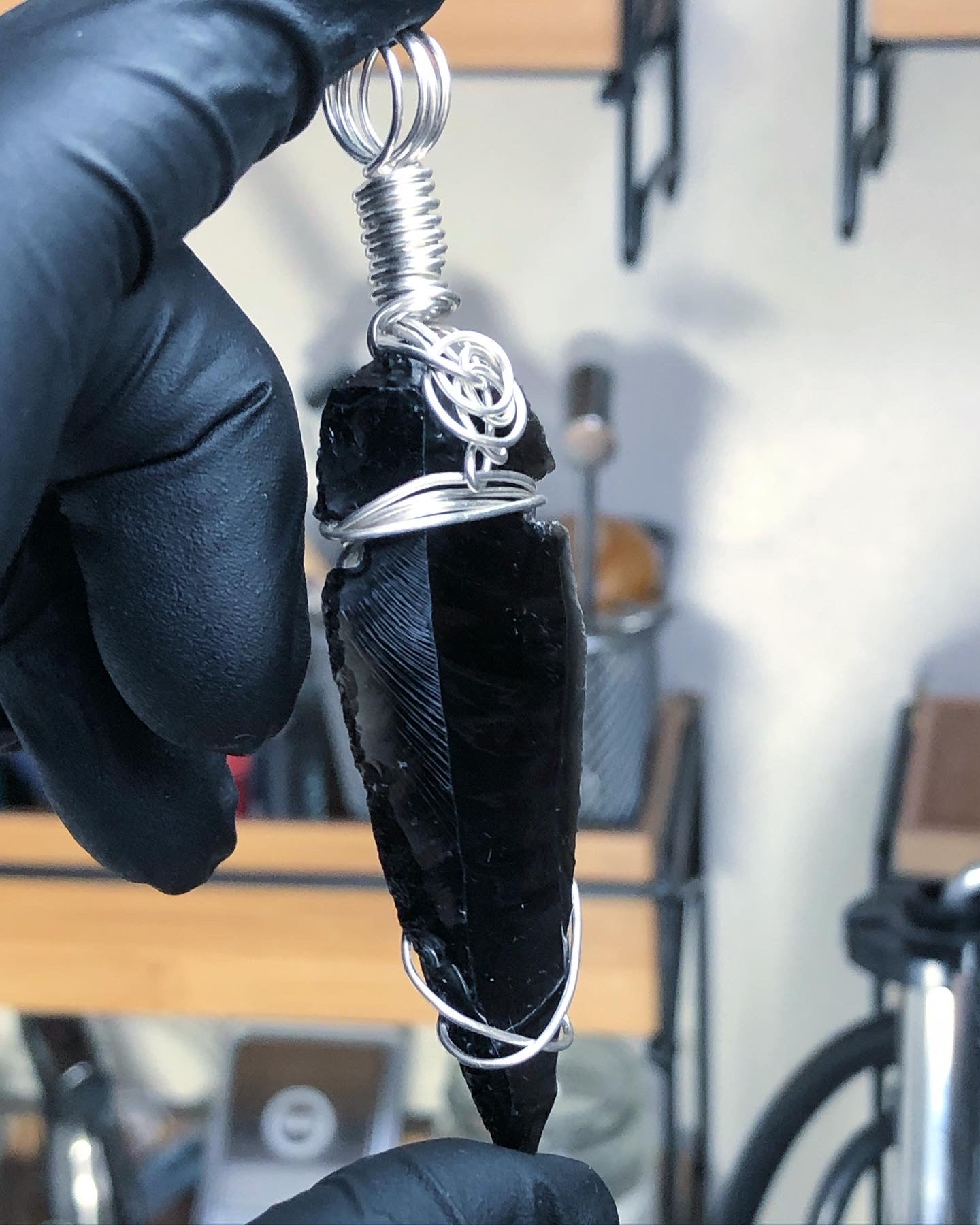 Black Obsidian Arrowhead Sterling Silver Pendant - Premium