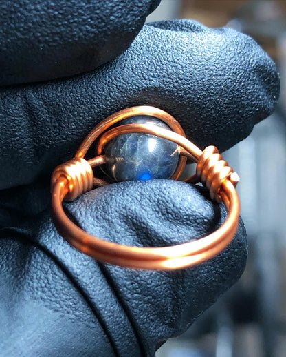 Labradorite 8mm Ring - Copper Petite Band - Buy 1 Get 1 Half Price - Premium