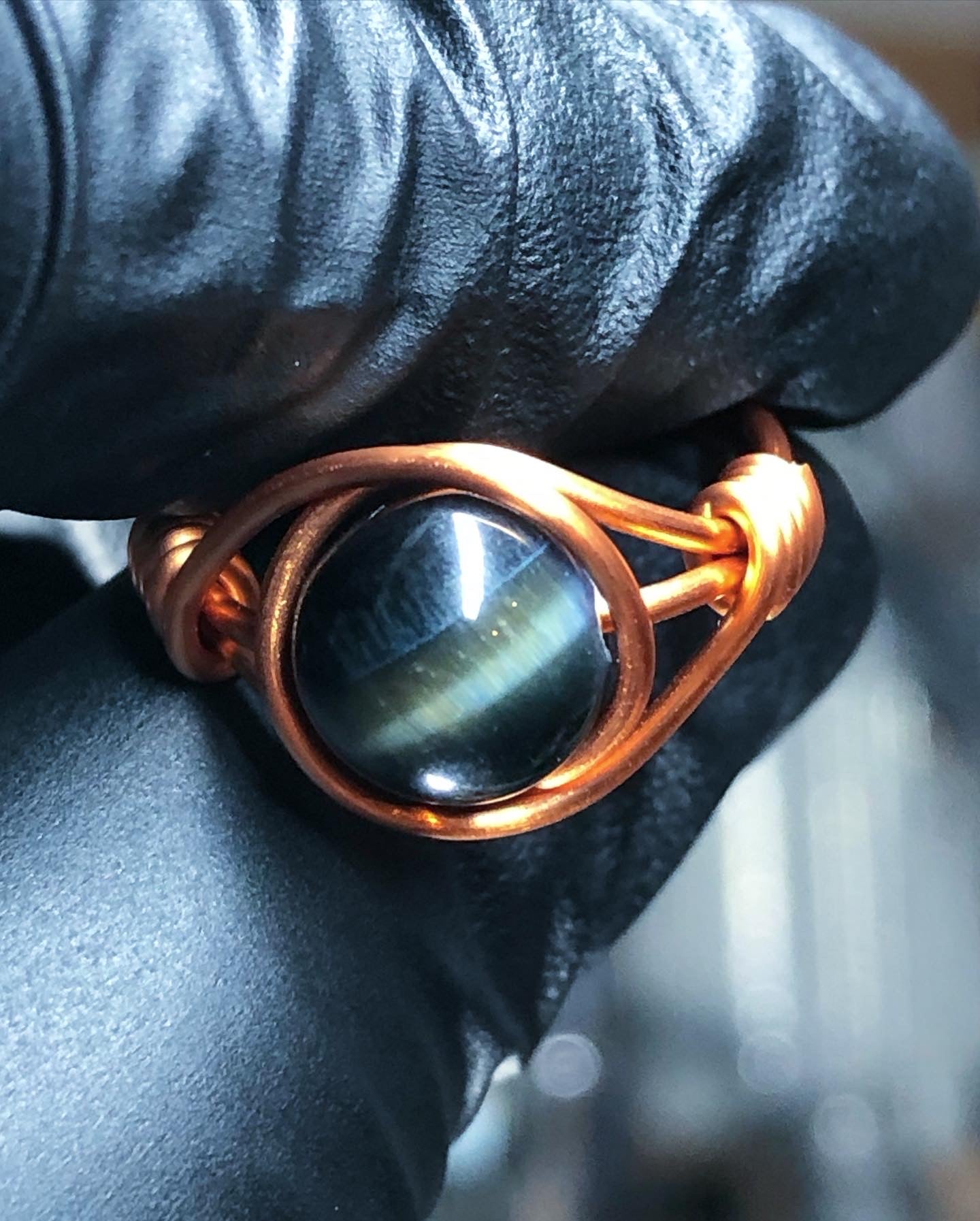 Blue Tigers Eye 8mm Ring - Copper Petite Band - Buy 1 Get 1 Free