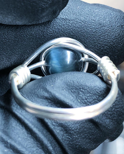 Blue Tiger’s Eye 8mm Ring - Sterling Silver Petite Band - Buy One Get One Half Price