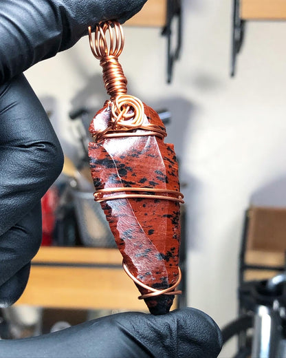 Mahogany Obsidian Copper Arrowhead Pendant - Premium