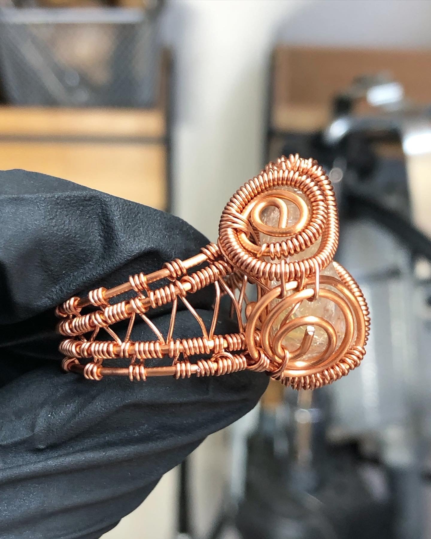 Clear Quartz Copper Ring - Dragon Style