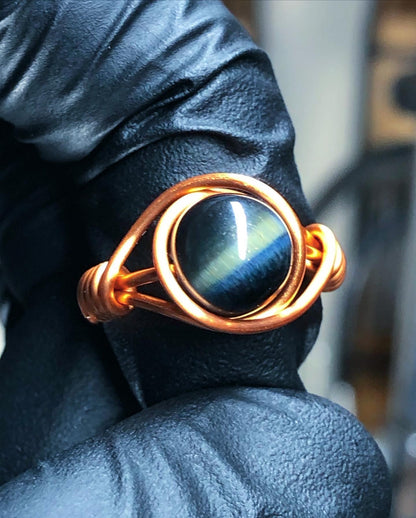 Blue Tigers Eye 8mm Ring - Copper Petite Band - Buy 1 Get 1 Free