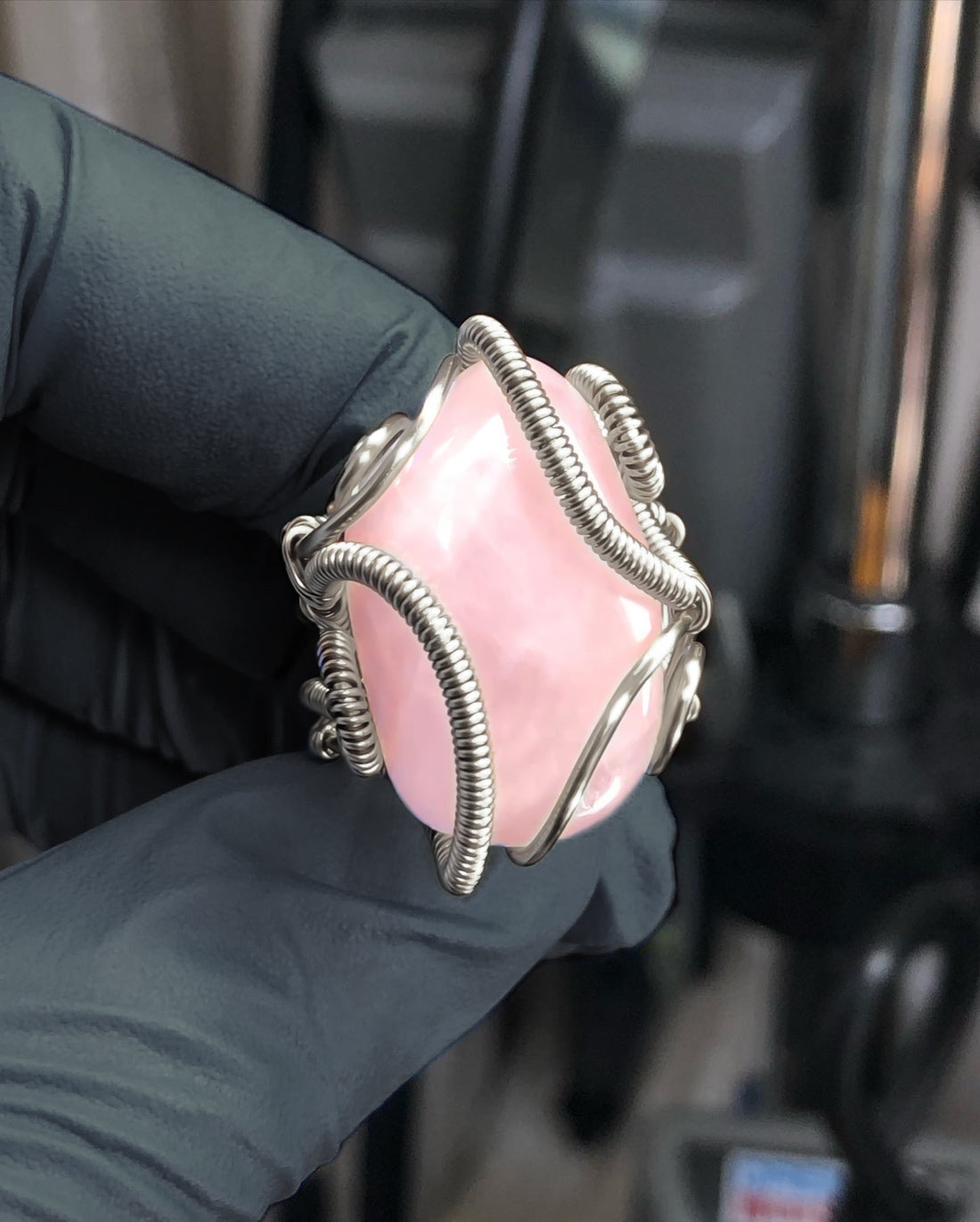 Rose Quartz Sterling Silver Ring - Dragon Style