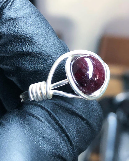 Garnet 8mm Ring - Sterling Silver Petite Band - Buy 1 Get 1 Half Price - Premium