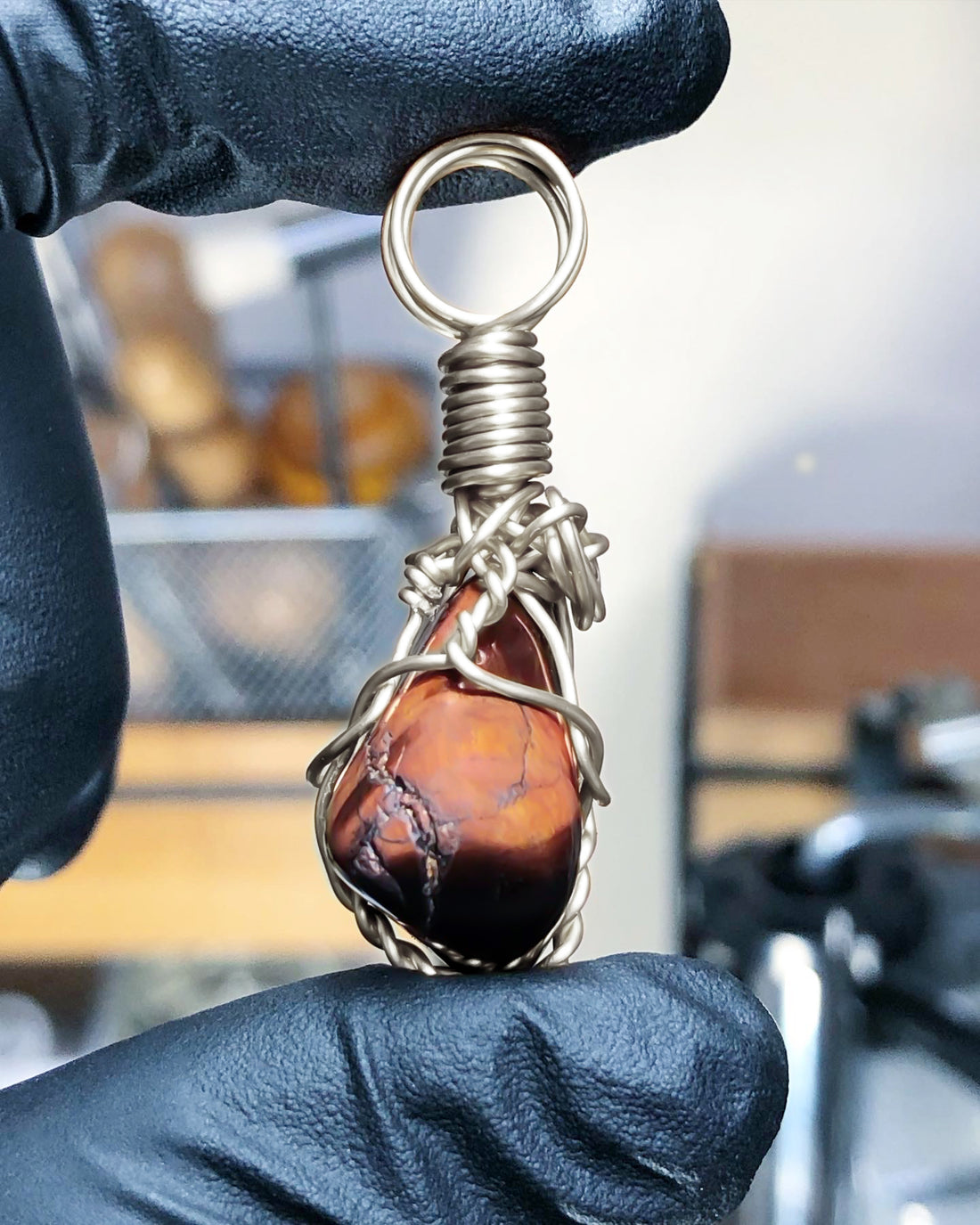 Red Tigers Eye Tumble Sterling Silver Pendant - Mini Range