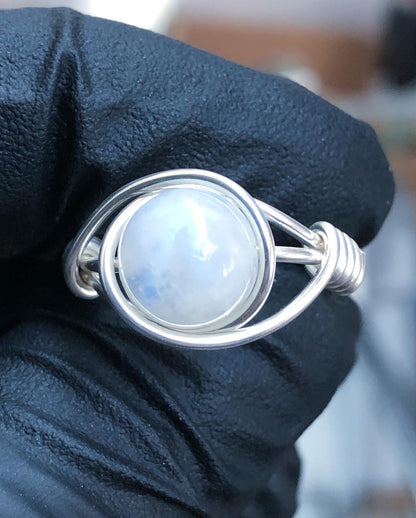 Rainbow Moonstone 8mm Ring - Sterling Silver Petite Band - Buy 1 Get 1 Half Price - Premium