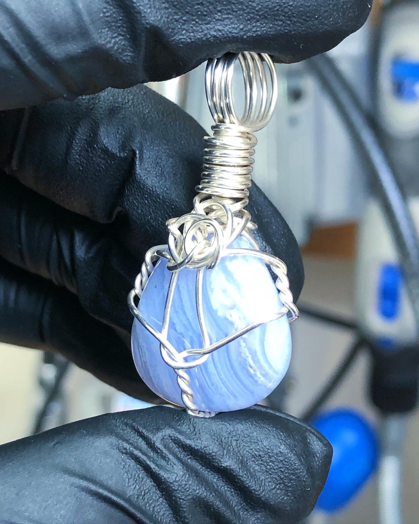 Blue Lace Agate Tumble Sterling Silver Pendant - Mini Range - Premium