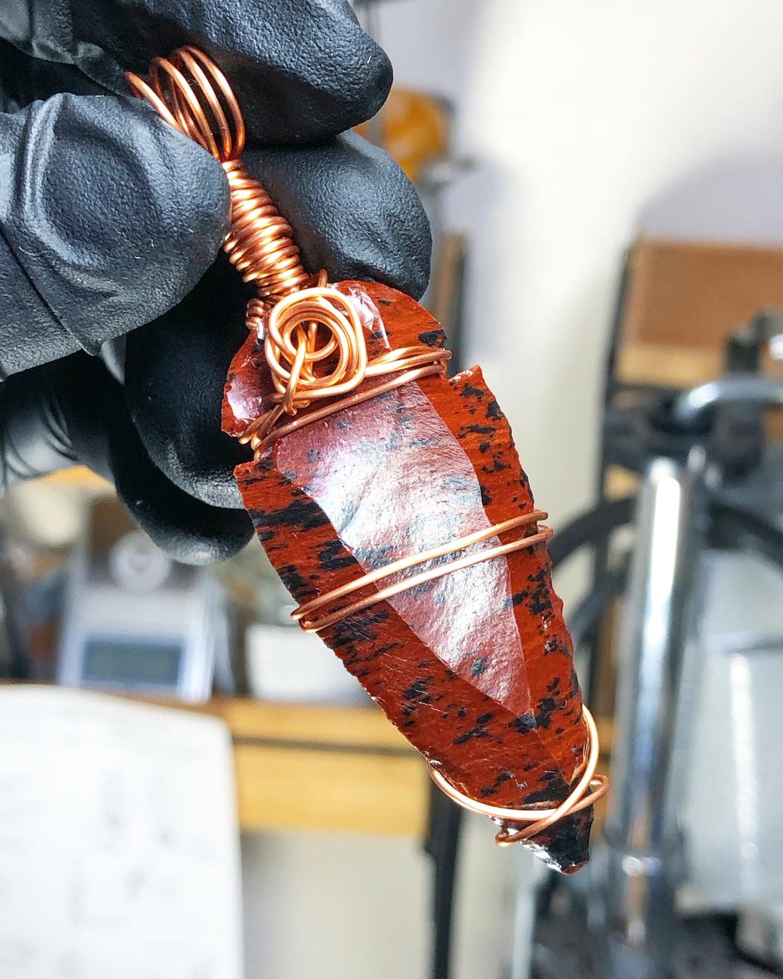 Mahogany Obsidian Copper Arrowhead Pendant - Premium