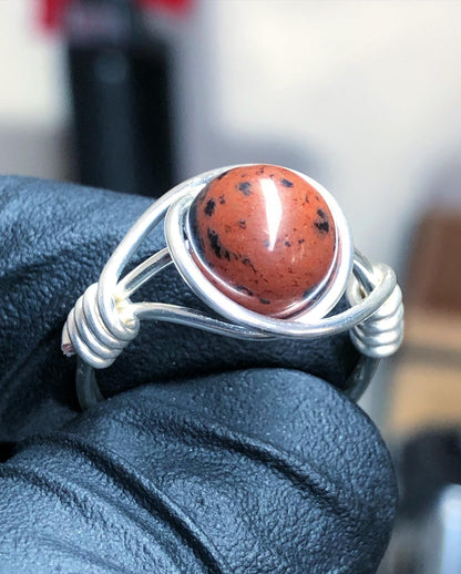 Mahogany Obsidian 8mm Ring - Sterling Silver Petite Band - Buy 1 Get 1 Half Price