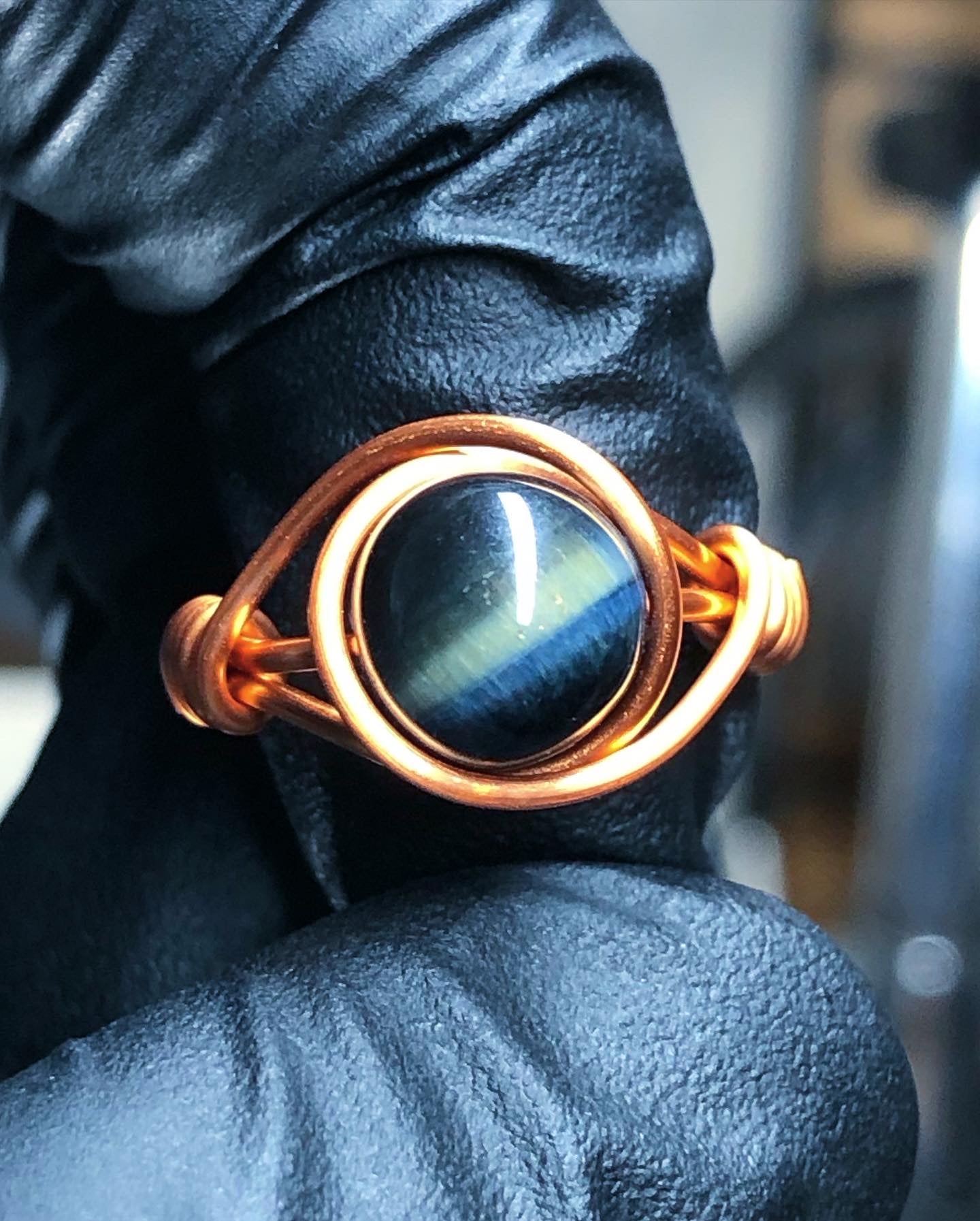 Blue Tigers Eye 8mm Ring - Copper Petite Band - Buy 1 Get 1 Free