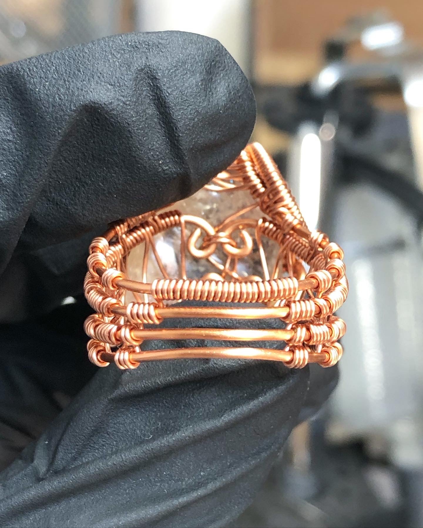 Clear Quartz Copper Ring - Dragon Style