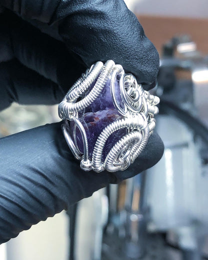 Amethyst Ring Sterling Silver - Dragon Style