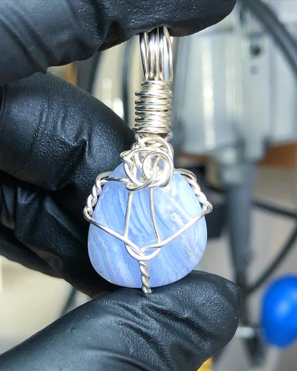 Blue Lace Agate Tumble Sterling Silver Pendant - Mini Range - Premium