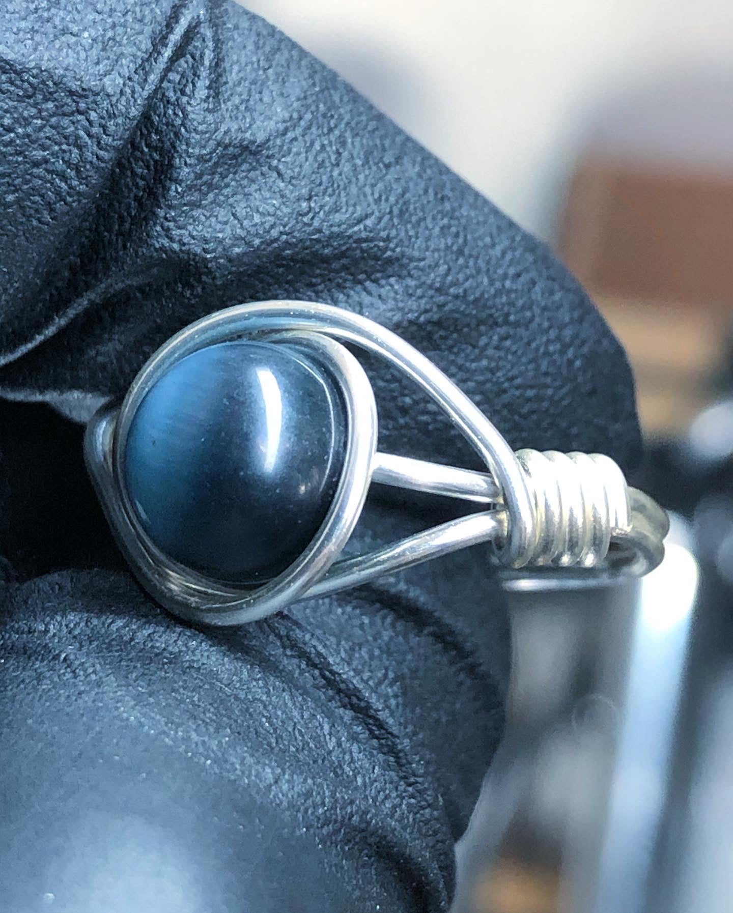 Blue Tiger’s Eye 8mm Ring - Sterling Silver Petite Band - Buy One Get One Half Price