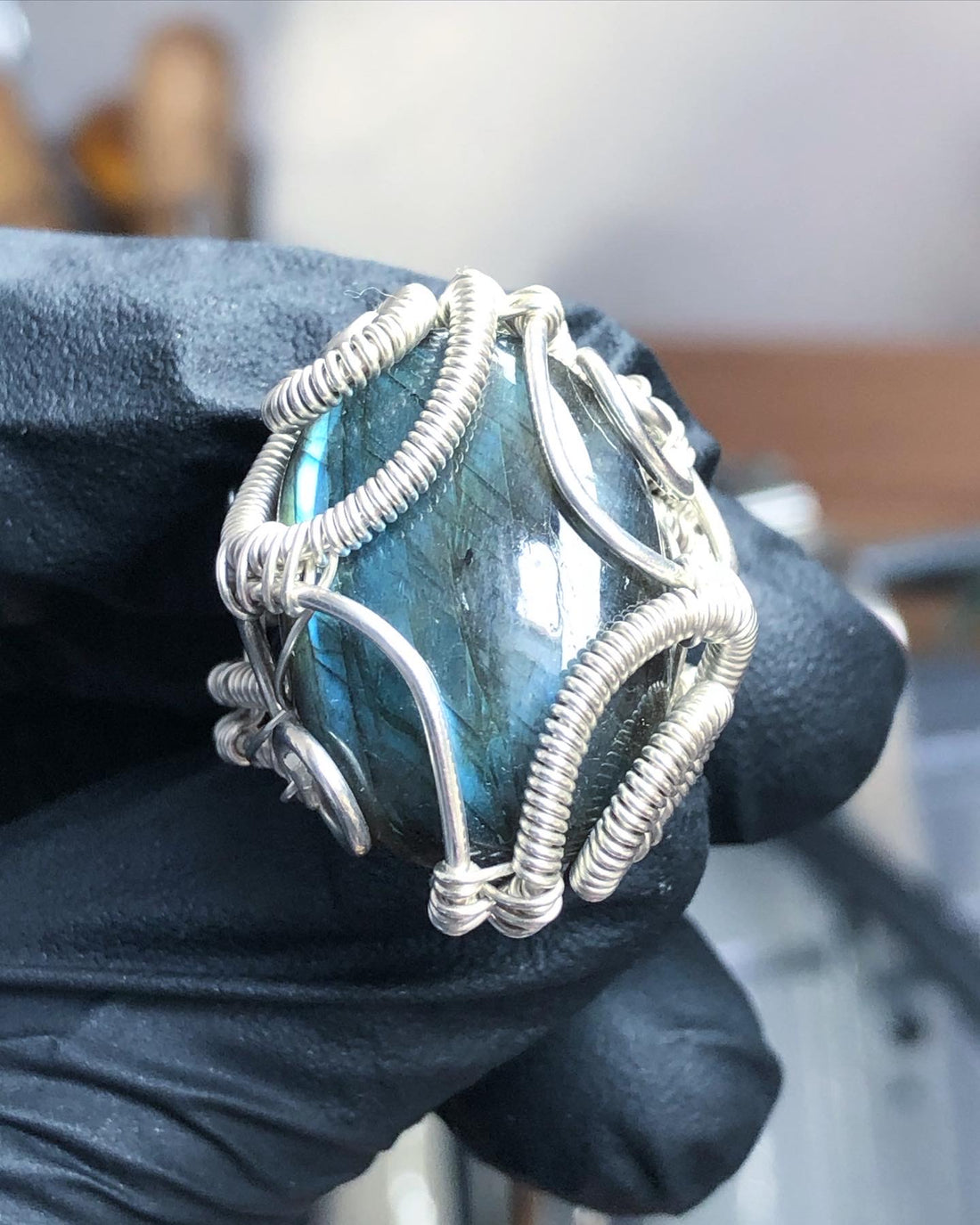 Labradorite Sterling Silver Ring - Dragon Style - Premium