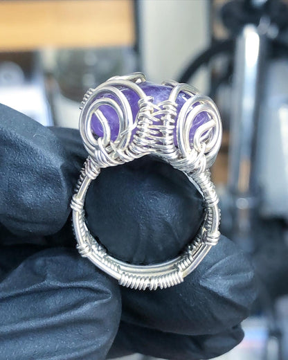 Amethyst Sterling Silver Ring - Bohemian Style