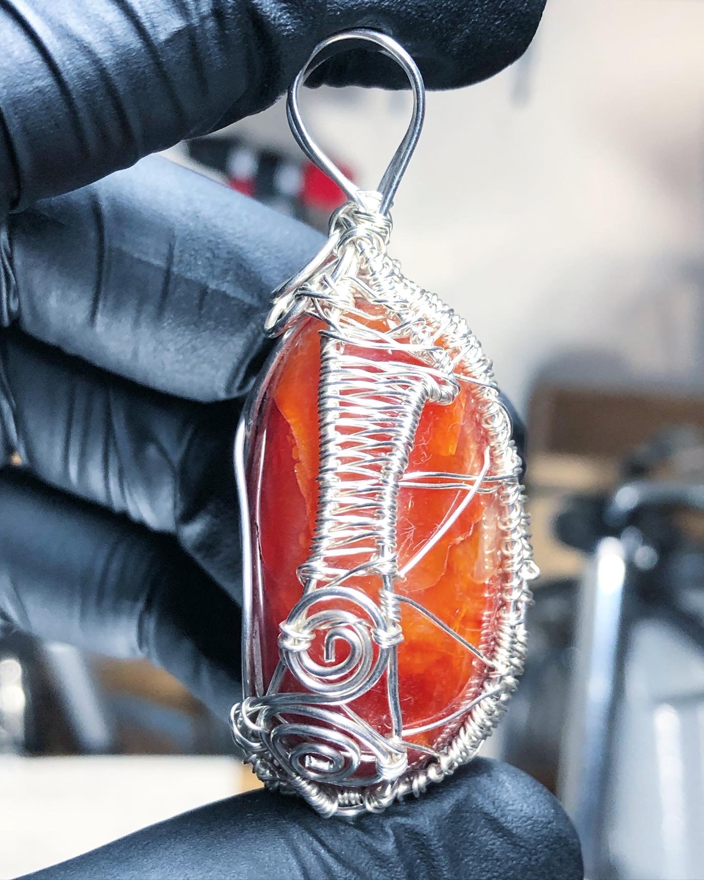 Carnelian Sterling Silver Pendant - Tektaineum Style - Premium